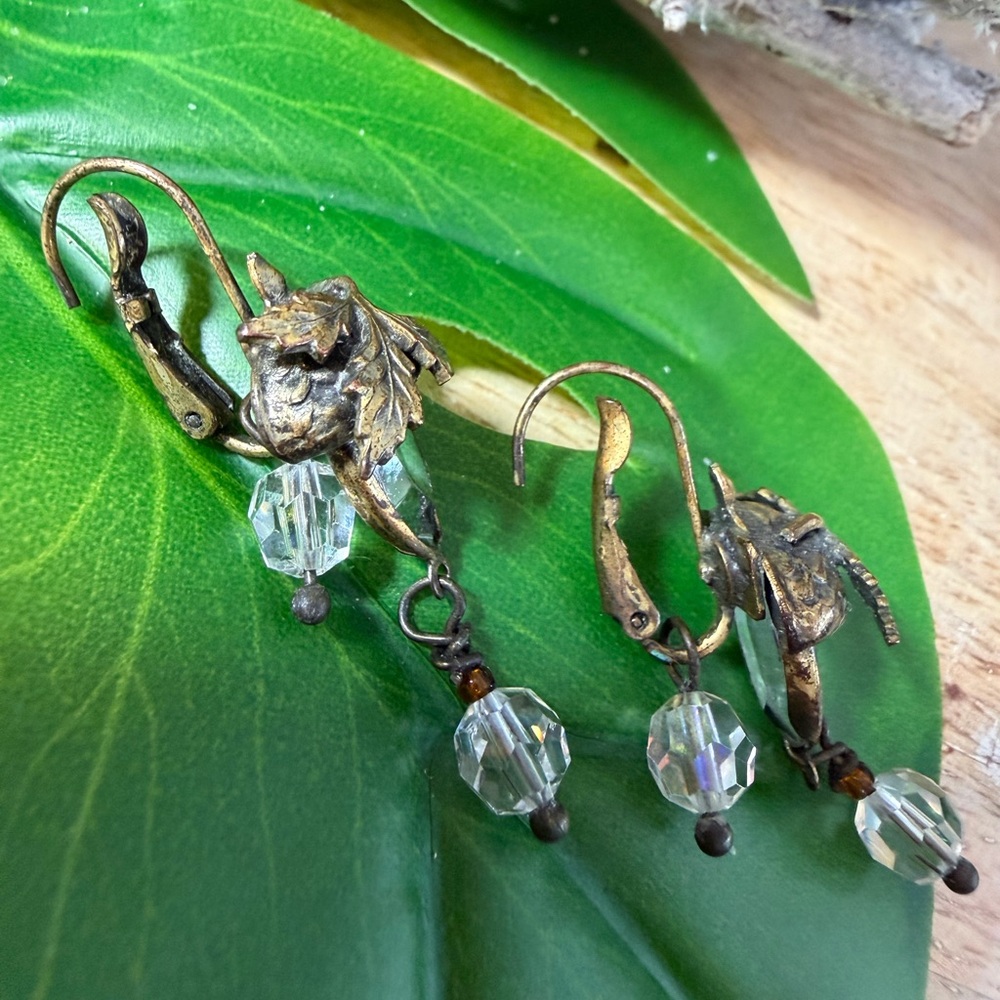 Rare Sundance Acorn Vintage Gold and Australian Crystal Drop Earrings - Picture 5 of 17